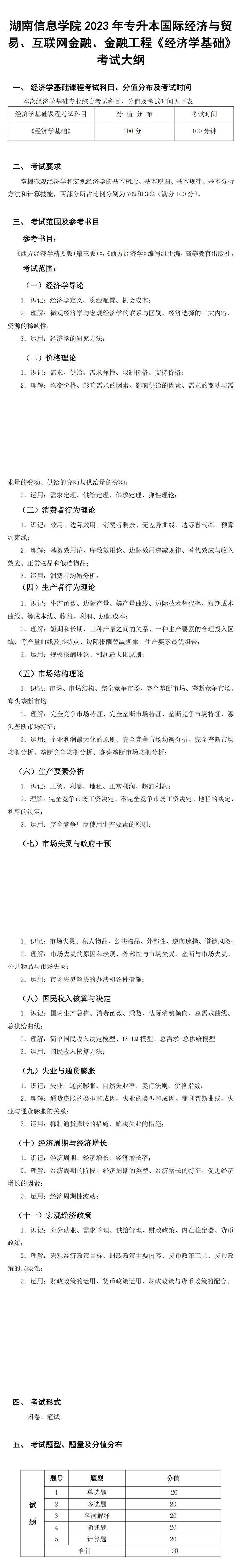 2023年湖南信息學(xué)院專升本互聯(lián)網(wǎng)金融專業(yè)《經(jīng)濟(jì)學(xué)基礎(chǔ)》考試大綱(圖1)