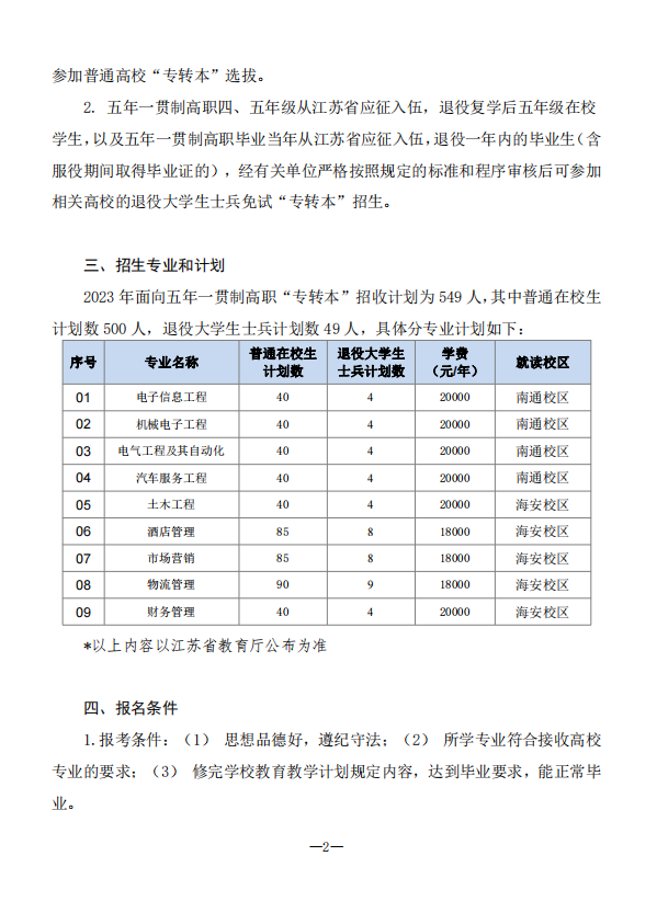 2023年南通理工學(xué)院五年一貫制高職“專轉(zhuǎn)本”招生簡(jiǎn)章(圖2)