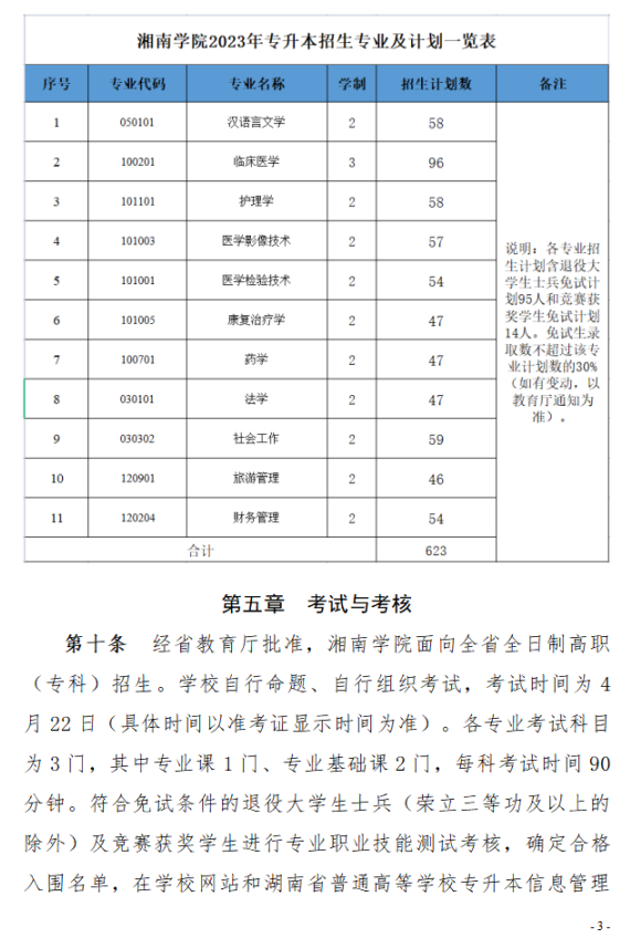 2023年湘南學(xué)院專升本招生章程已公布！共計招生623人！(圖3)