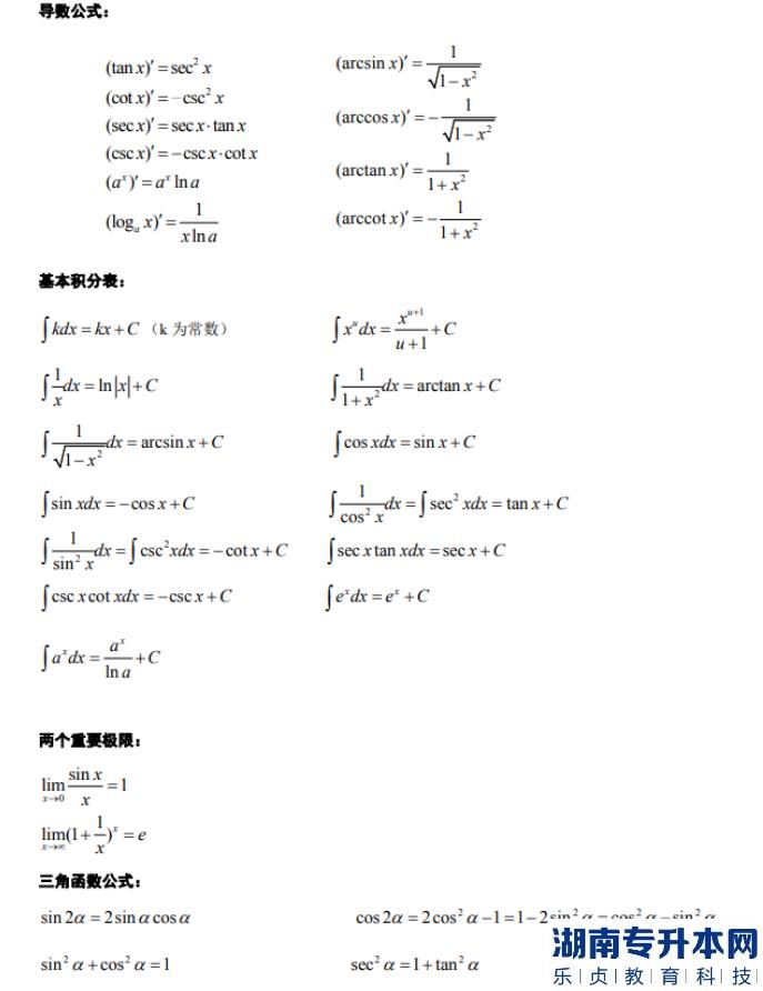 河南高數(shù)專升本公式大全(圖2)