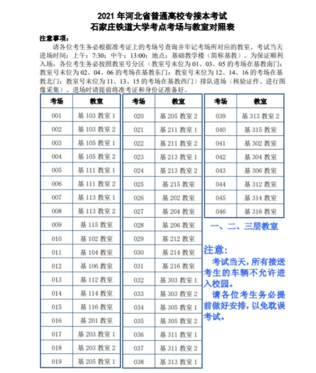 鐵道大學(xué)專接本考點考場分布